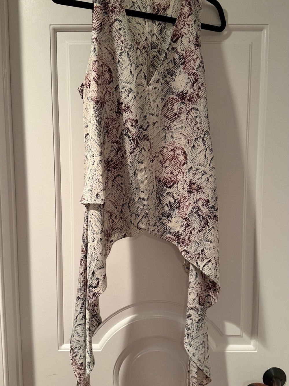 BCBG women's sleeveless snake-print top with an asymmetrical, handkerchief hem